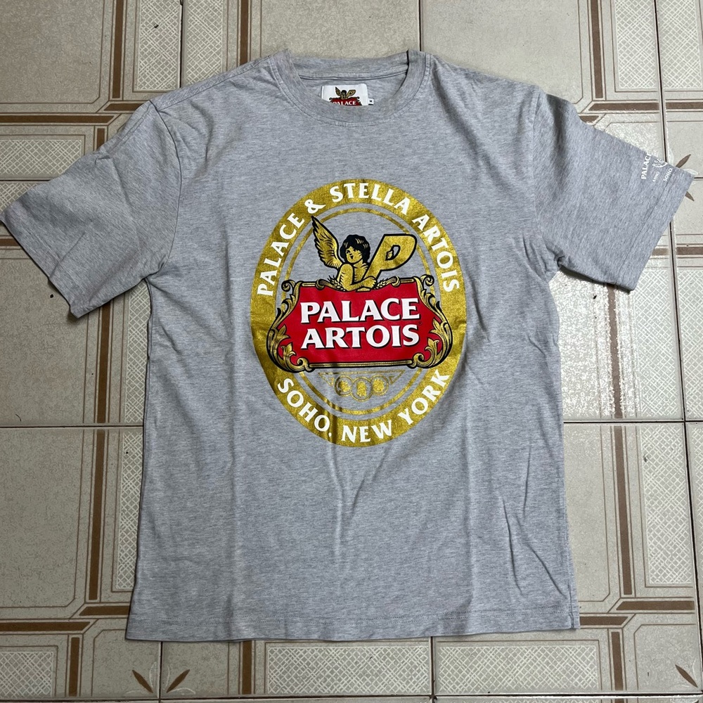 Palace & Stella Artois Graphic Tee - Grey with Red & Gold Logo